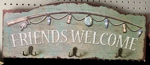 Country Style Wooden Welcome Sign  Coat & Hat Hanger Rack - Picture 1 of 1