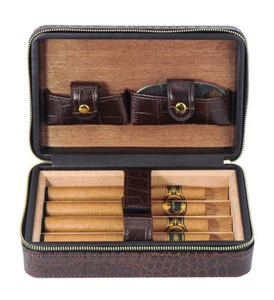 Estuche de viaje para cigarros cajas de almacenamiento compactas soporte cuero cocodrilo marrón oscuro 36c - Imagen 1 de 7