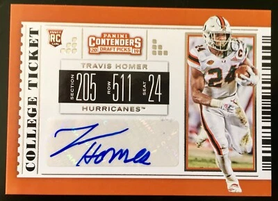 2019 Contenders #276 Travis Homer Autograph College Ticket RC Miami Seahawks - Image 1 of 2