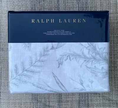 Ralph Lauren Genevieve Floral Grey Botanical Cotton Satin KING Duvet Cover $430 - Image 1 of 4
