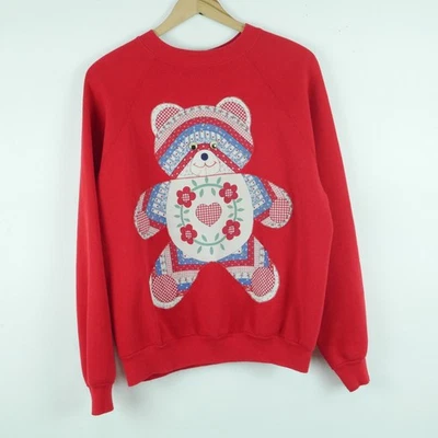 Sudadera Grande De Colección Oso de Peluche Grannycore Linda Roja Raglán Tultex Años 90 EE. UU. Foto 1 de 4
