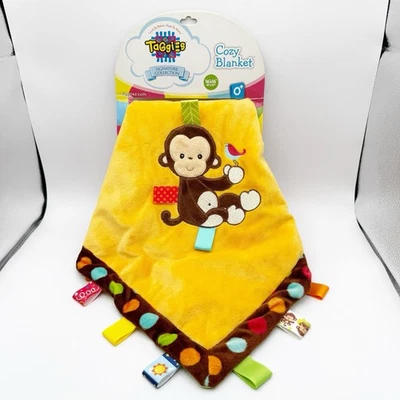 Mary Meyer TAGGIES Signature Cozy Monkey Plush Satin Security Lovey Blanket - Image 1 of 2