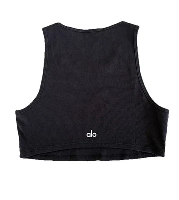 ALO YOGA RIBBED CROPPED TANK TOP BLACK COLOR SIZE SMALL PTP 13.5” - Image 1 of 4