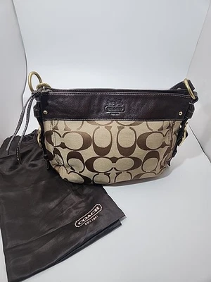 Bolso de Mano Coach 12657 Zoe Signature Jacquard Marrón Tostado Hobo de Hombro Cartera  Foto 1 de 4