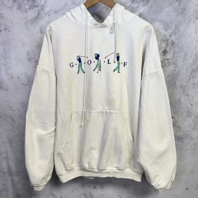 复古 Crazy Shirts 连帽运动衫男式大号白色刺绣高尔夫 — 第 1/4 张图片