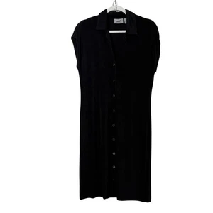 Chicos Travelers Midikleid mit Knopfleiste Größe 1 US M schwarz Kragen Slinky USA - Bild 1 von 8