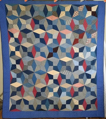 Vintage 40's Periwinkle / Hummingbird / Touching Stars Antique Quilt ~Nice Blues - Image 1 of 4