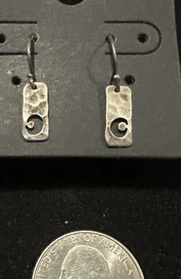 Unusual 925 Brutalist Hammered Cut Out  Moon Sterling Silver Earrings Hook - Image 1 of 4