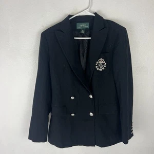Ralph Lauren LRL Womens Worsted Wool Silver Crest Coat Blazer Black Size 4 - Picture 1 of 4