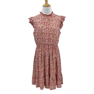 Kirundo Dress M Medium Red Floral Print Ruffle Mock Cap Sleeve Flounce Hem Mini - Picture 1 of 14