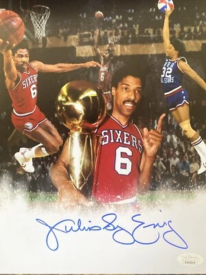 Julius Erving Signed  Dr. J Autographed Philadelphia 76ers 8x10 Photo JSA COA - Image 1 of 3