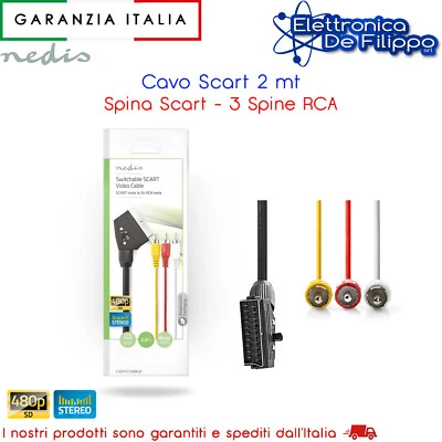 Cavo Scart 2 mt Spina Scart - 3 Spine RCA - Immagine 1 di 3
