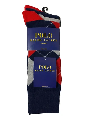 POLO Ralph Lauren Dress Socks 3 Pair Set Red, Navy, Gray Sz 10-13 Argyle NWT - Изображение 1 из 4