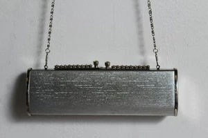 Womens Vintage Diamante Satin Clutch Bag with Silver Straps (ba9) - Picture 1 of 4