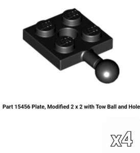 NEW LEGO Black Plate, Modified 2 x 2 with Tow Ball and Hole (x4) 15456 6051038 - Picture 1 of 1