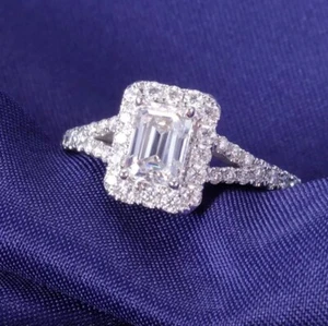 2.5CTW Emerald Cut Moissanite Wedding Engagement Ring 14K White Gold Plated - Picture 1 of 8