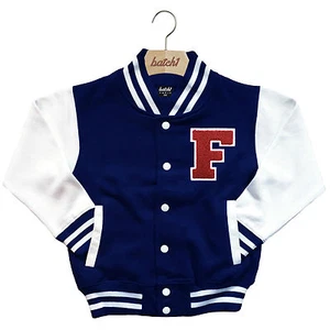 KIDS VARSITY BASEBALL JACKET PERSONALISED WITH GENUINE US COLLEGE LETTER F - Picture 1 of 3