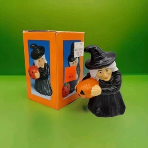 Vintage Halloween Witch Holding Jack O Lantern Ceramic Figurine Brinns - Picture 1 of 14