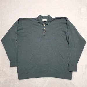 LL Bean Sweater Men Large Green 100% Merino Wool Polo Button Golf Casual Ireland - Picture 1 of 7