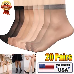 20Pair Women's Ankle High Gloss Nylon Socks Ultra Thin Transparent Silk Socks US - Picture 1 of 18