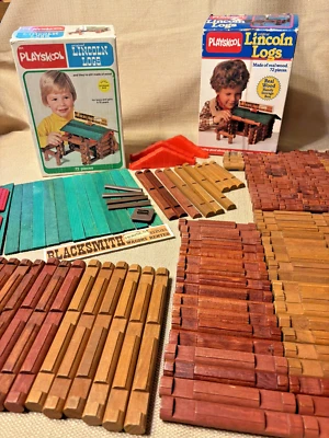 Troncos Lincoln Playskool vintage #884 edificio herrero + más de 200 piezas adicionales Foto 1 de 4