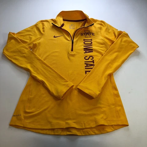 Nike Shirt Womens XS Yellow Gold 1/4 Zip Iowa State Cyclones Thumb Holes Stretch Cover