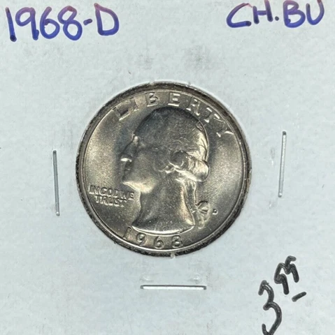 1968-D WASHINGTON QUARTER ~ CH/BU  - CLAD ~BEAUTIFUL COIN~ Cover