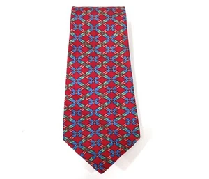 HERMES TIE 7186 UA France 100% Silk  Maroon Red crossing Green Accent 58"x3-3/8" - Picture 1 of 6