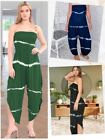 Women’s Off-Shoulder Shirred Print Jumpsuits Summer Casual Sleeveless Dungarees