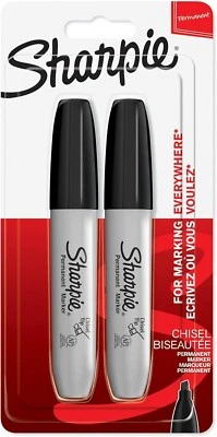 Sharpie Permanent Markers, Chisel Tip, Black, Pack of 2