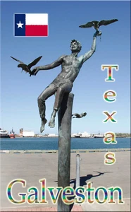Galveston, Texas Kühlschrankmagnet mit Bild der Skulptur auf dem Dock in Galveston - Bild 1 von 2