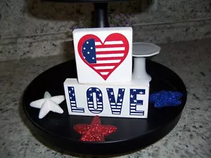 Love 4th of July sign Patriotic Tiered Tray decor Americana Farmhouse - Picture 1 of 2