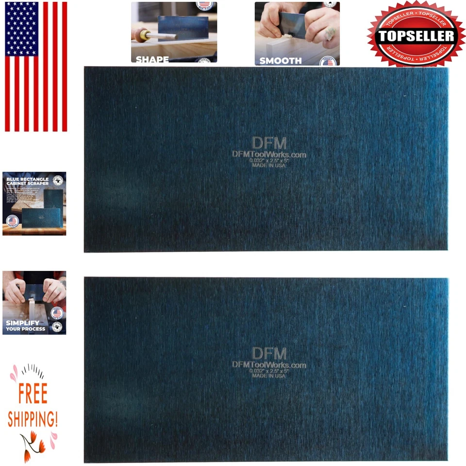 DFM Tool Works Blue Cabinet Scraper Rectangle Sets- Made in USA - Multiple Sizes
