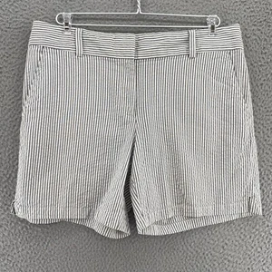 LOFT pantaloncino donna 10 grigio bianco righe elasticizzato aderente tasche Seersucker 6" cucitura interna - Foto 1 di 13