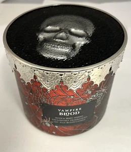 Bath & Body Works VAMPIRE BLOOD 3 Wick Candle w SKELETON LID Free Ship NEW - Picture 1 of 6