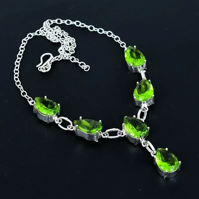 Peridot Pear Gemstone Handmade 925 Sterling Silver Solitaire Necklace 18" VJ 281 - Image 1 of 4
