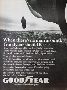 Goodyear Reifen Druck Werbung Vintage Ephemera Wandbild Dekor Wenn kein Mann in der Nähe - Bild 1 von 1