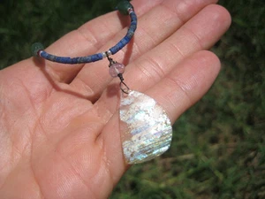925 Silver Old Roman Glass Jade necklace Afghanistan Jewelry art A29 - Picture 1 of 8