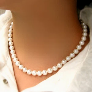 Women 8 mm White  Pearl Choker Necklace Ideal for Wedding, Bridal and Party/Gift - Picture 1 of 3