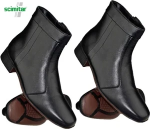 Mens Leather Ankle High Smart Formal Side Zip Winter Work Casual Dress Boots Siz - Picture 1 of 13