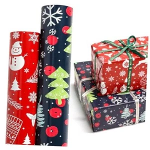  2 Rolls Christmas Wrapping Papers, Large Roll Christmas Party Red & Blue - Picture 1 of 8