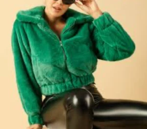 Derek Heart Faux Fur Jacket L Emerald Green Soft Plush Sundays Style Y2K Glam - Picture 1 of 24