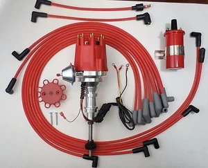 Small Cap FORD Y Block 272 292 312 RED HEI Distributor+45k Coil + Plug Wires USA - Picture 1 of 9