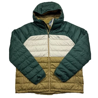 LL Bean Men's Beans Down Hooded Jacket 650 Fill Colorblock Size 2XL Downtek NEW - Image 1 of 4