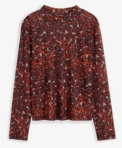 Mesh Shirt mit Animal Print Gr. 52/54 Schwarz Rostbraun Leo Damenshirt Neu - Bild 1 von 1