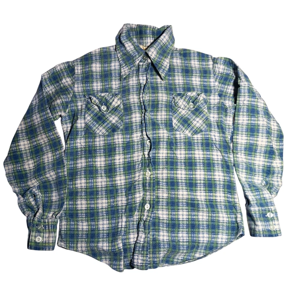 10 Camisas Hippy Top Vintage Años 70 Niñas AZUL/VERDE ALGODÓN FRANELA HAPPY IS Foto 1 de 4