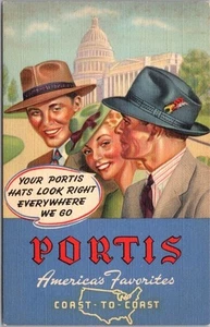 Postal publicitaria de lino c1940 ATLANTIC, Iowa "NEFF WEAR CO." Sombreros Portis - Imagen 1 de 2