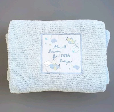 Just One Year Blue Chenille Baby Blanket Thank Heaven For Little Boys Carter's  - Image 1 of 4