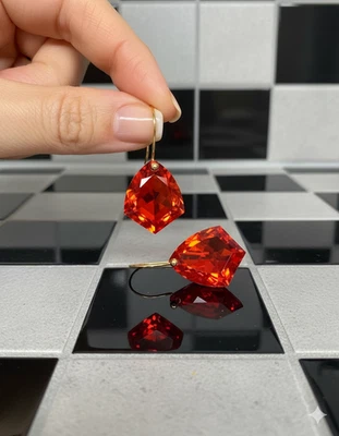 Mexican Fire Opal Dangle Kite Shape Earrings Sterling Silver 925 Christmas Gift - Image 1 of 3