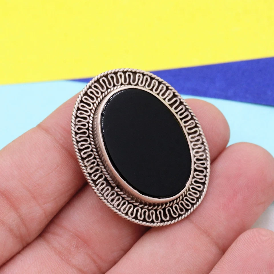 Spilla Da Uomo In Onice Nero Naturale Per Feste In Argento Sterlingo 925 - Immagine 1 di 4